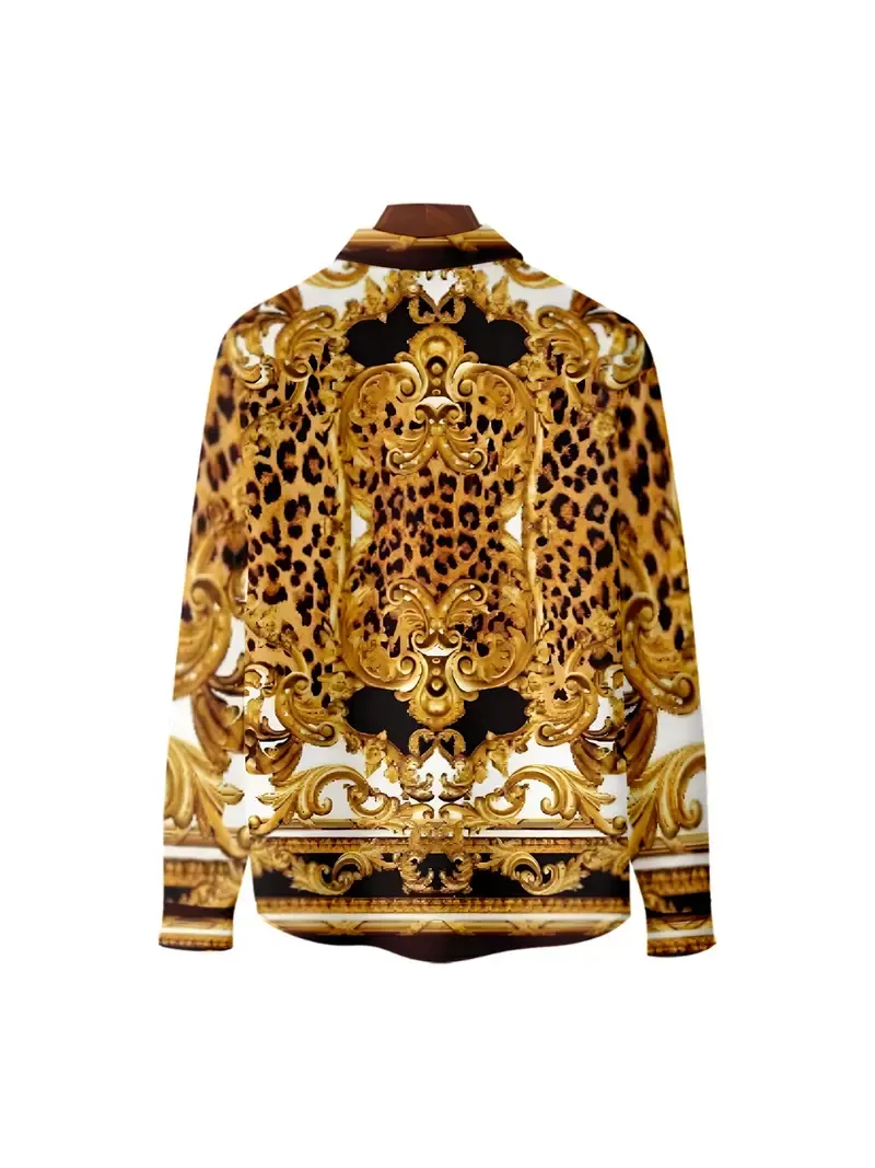 Vintage Baroque Style Pattern Men's Long Sleeve Lapel Shirt, Spring Fall, Party Banquet