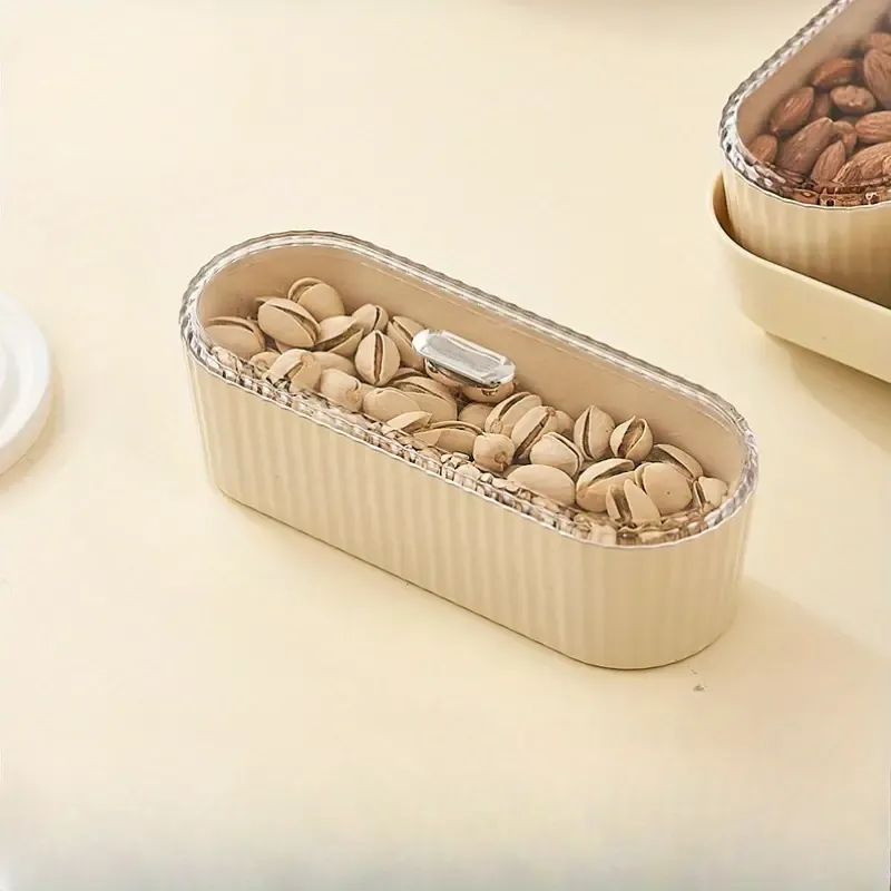 4pcs Oval Storage Box with Cover for Nuts and Fruits - ABS Manual Snack Organizer, Living Room Tabletop Dry Fruit Bowl for New Year Party - Home Organization Decor, Spring Festival Supplies