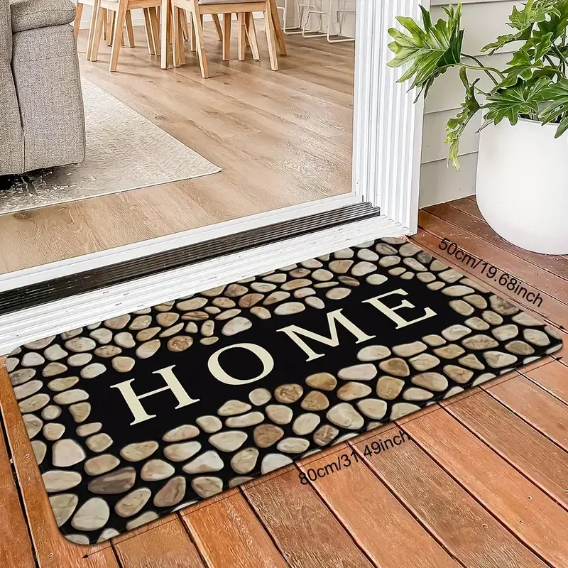 1pc Crystal Velvet Door Mat, Pebble Letter Print Floor Mat, Non-Slip Polyester Area Rug, Stain-resistant Washable Rug, For Laundry Room, Kitchen Room Decor Guest Room Decor