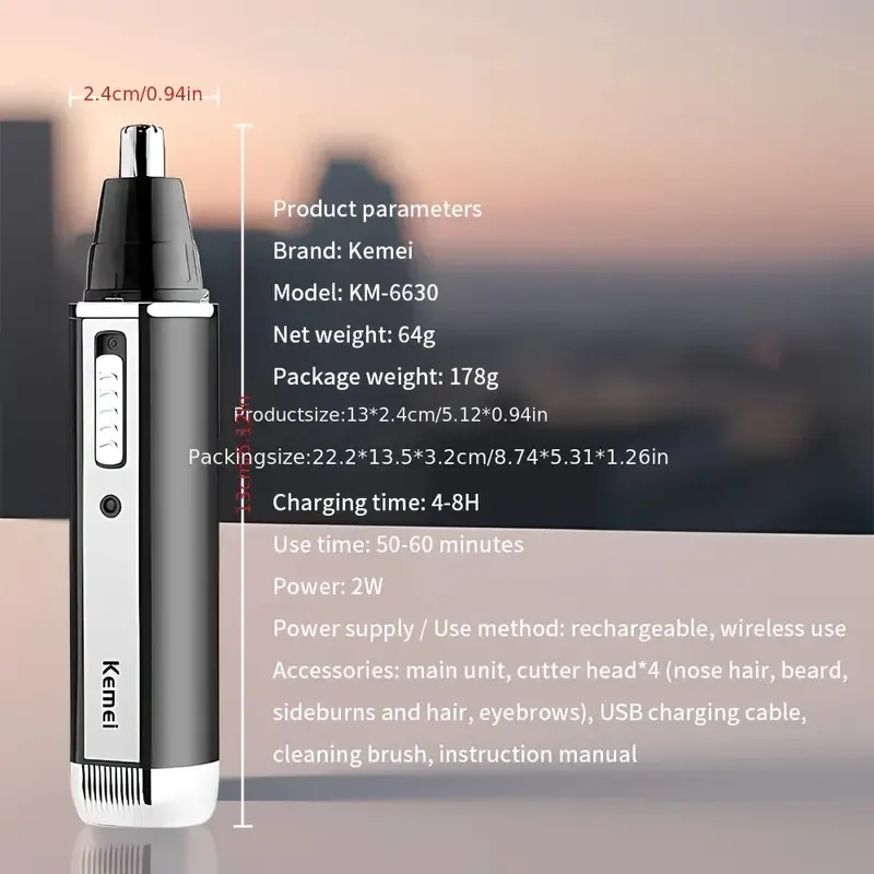 4-in-1 Professional Rechargeable Nose And Ear Hair Trimmer Men's Personal Care Tool