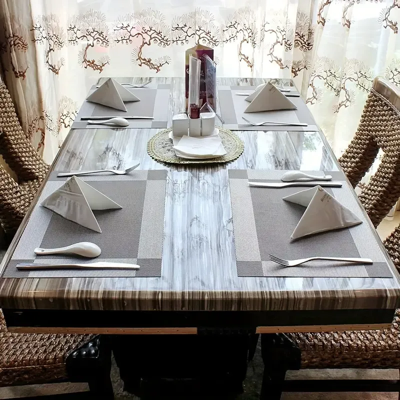 5pcs, Plastic Placemats, Square Golden Table Pads, Nordic Style Solid Color Table Decoration Mat, Coffee Table Pad, Household Bowl Plate Mat, Dining Table Decor, Room Decoration