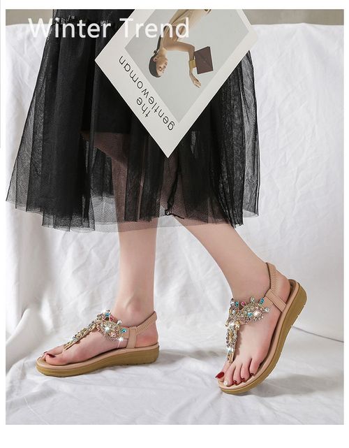 Summer New Arrival Bohemian Style Rhinestone Flat Sandals