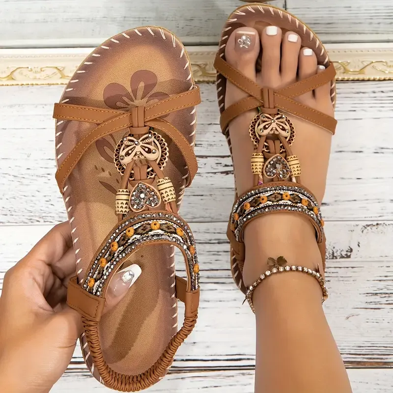 Women's Elegant Rhinestone Butterfly Flat Sandals