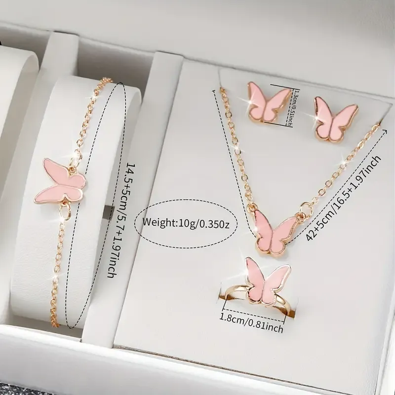 6 Piece Diamond British Watch Butterfly Jewelry Set for Women