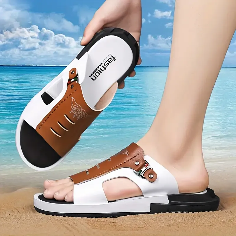Leather Round Toe Casual Slides