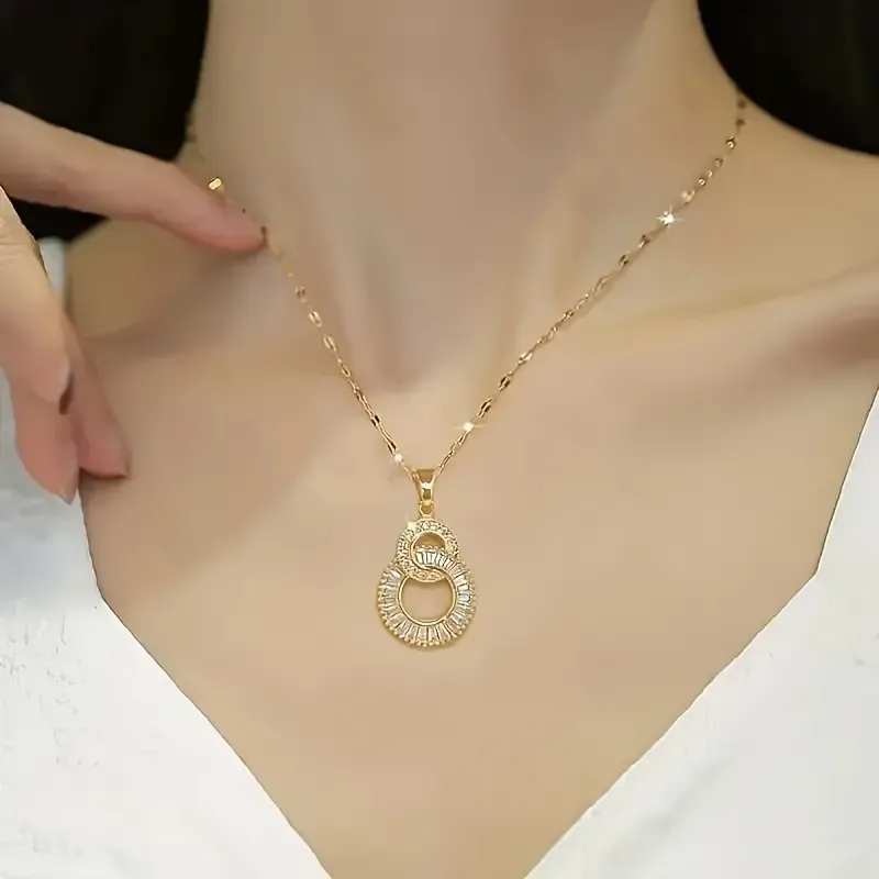 Elegant Double Loop Infinity Pendant Necklace, Vintage Style, Versatile Non-Tarnish High-End Chain Jewelry