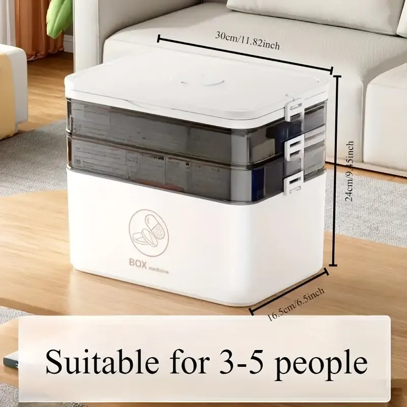 Durable Waterproof Multi-Layer Medicine Organizer - Portable Family Emergency Storage Box with Snap Closure, Rectangular Shape