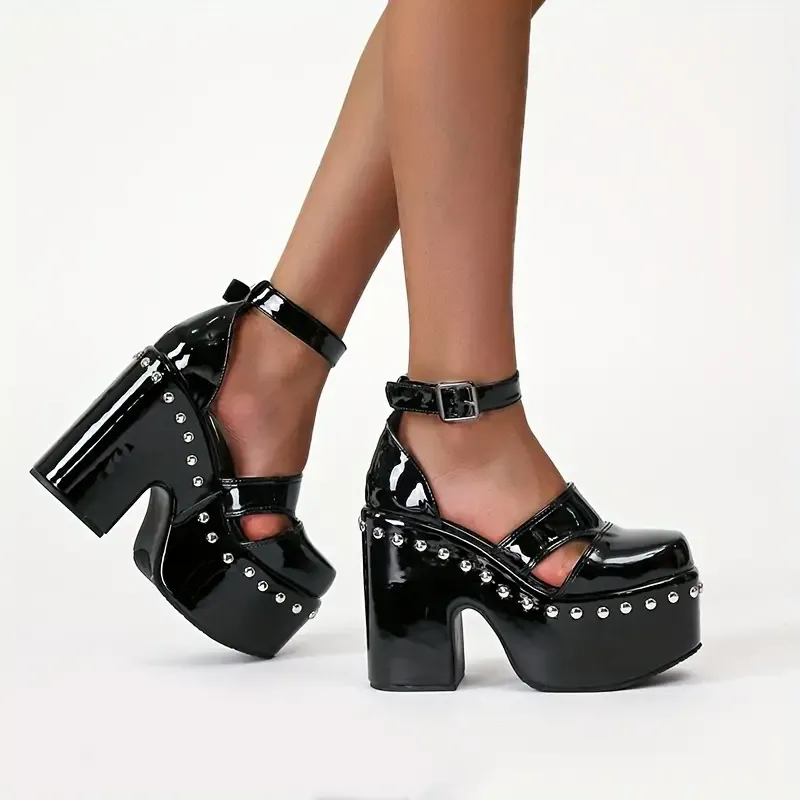 Stylish Metal Bead Embellished Block Heel Pumps