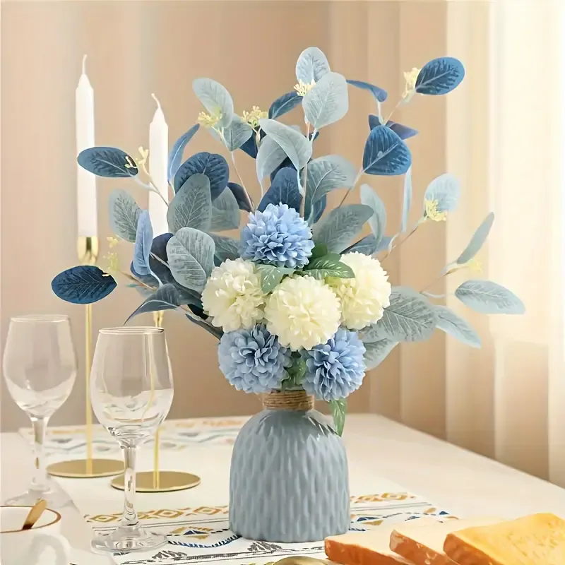 Realistic Artificial Hydrangea & Eucalyptus Bouquet - Perfect for Home Decor, Weddings, and Holiday Celebrations | Durable Floral Arrangement with Lifelike Chrysanthemum Design | Ideal for Thanksgiving, Halloween, Christmas & Harvest Festivities
