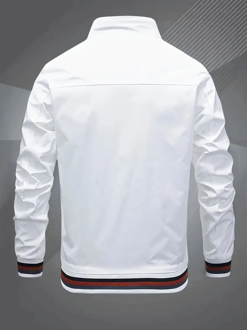 Men's Classic Design Baseball Collar Jacket For Spring Fall, Men's Bomber Jacket Windbreaker Jacket
