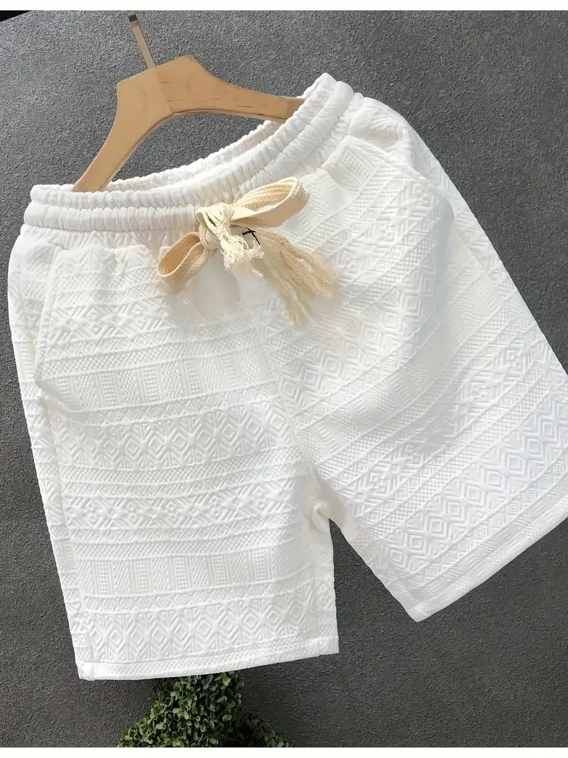 Comfortable Drawstring Waist Men's Casual Shorts, Breathable Textured Fabric for Summer Outdoor Beach Wear