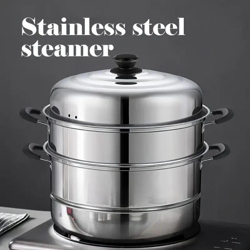 Stainless Steel Double Boiler Steamer Set, 1pc, Multi-Functional Kitchen Cookware for Soup, Boiling, Steaming, Home and Commercial Use, Large Capacity for Various Cooking Needs