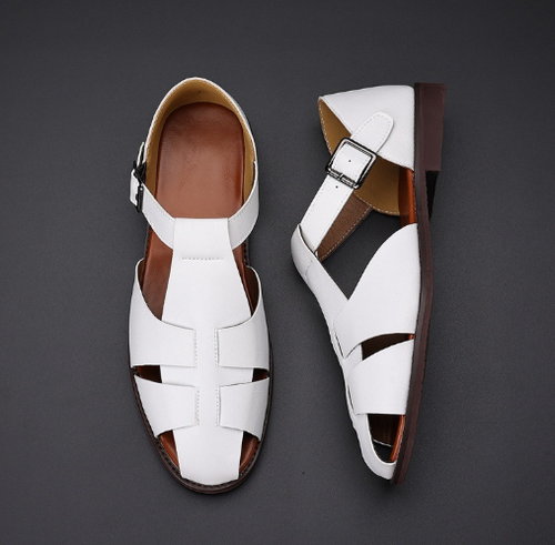 2025 new handmade thick heeled Roman men's sandals