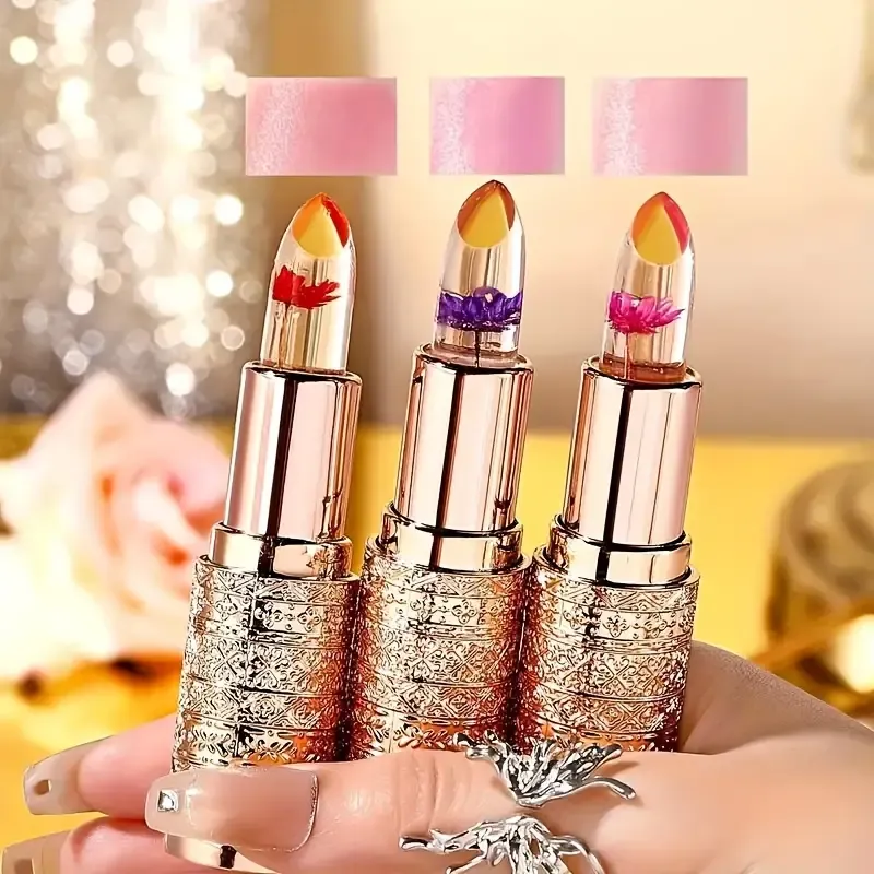 Color Changing Lip Balm, Moisturizing Lipstick With Flower, Long Lasting Hydration, Temperature Change Lip Care, Crystal Jelly Lipstick