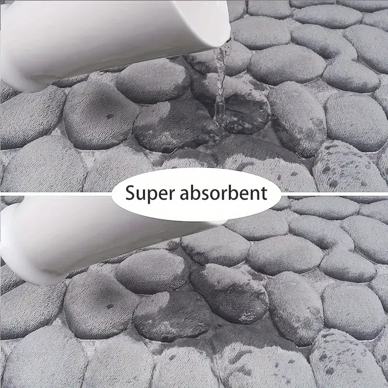 2pcs Soft And Comfortable Memory Foam Bath Rug With Cobblestone Embossment - Rapid Water Absorbent And Washable - Non-Slip - Perfect For Shower Room And Bathroom Accessories, Home Fall Decor, Bathroom Decorations