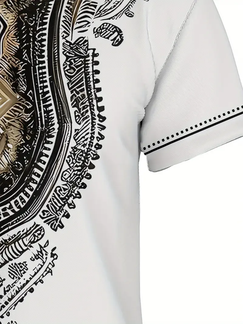 Men's Casual Outdoor T-Shirt With Random Print, Polyester Blend, Moisture-Wicking, Quick-Drying, And Breathable