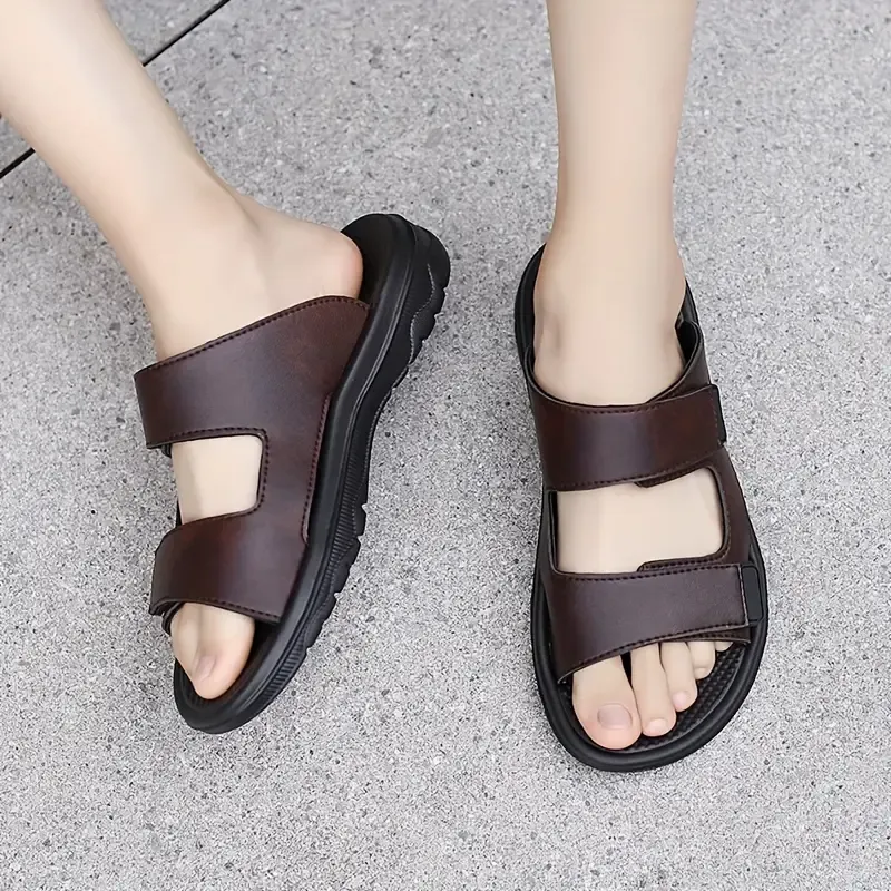 Men's Solid Color Open Toe Breathable Slippers, Comfy Non Slip Durable Casual Soft Sole Summer Walking Shoes, Men's Footwear