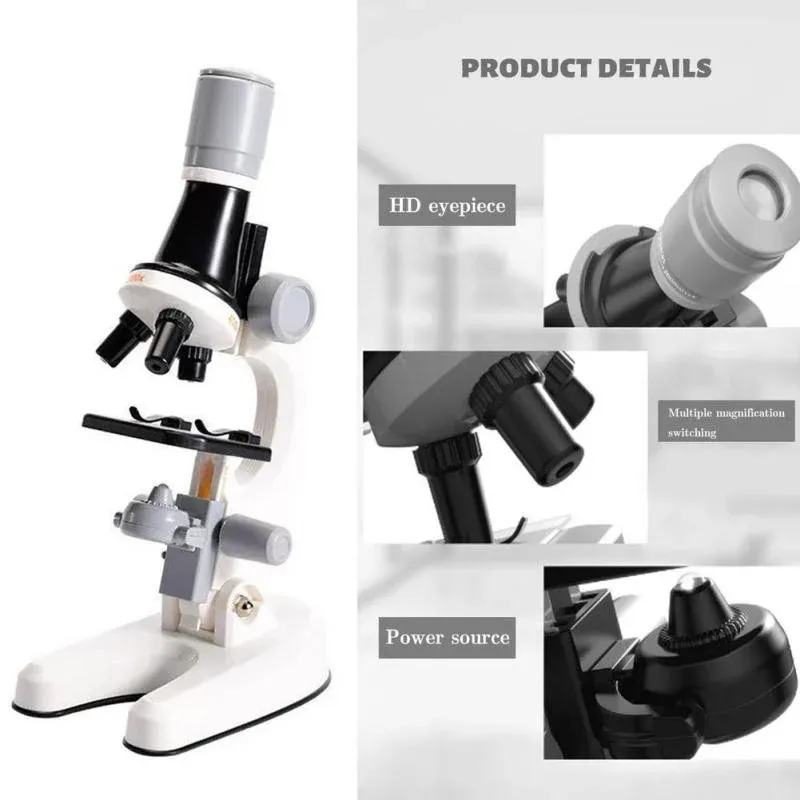 Microscope Kit Lab LED 100X 400X 1200X Home School Educational Toy Gift Refined Biological Microscope For Kids Child Gifts Toys