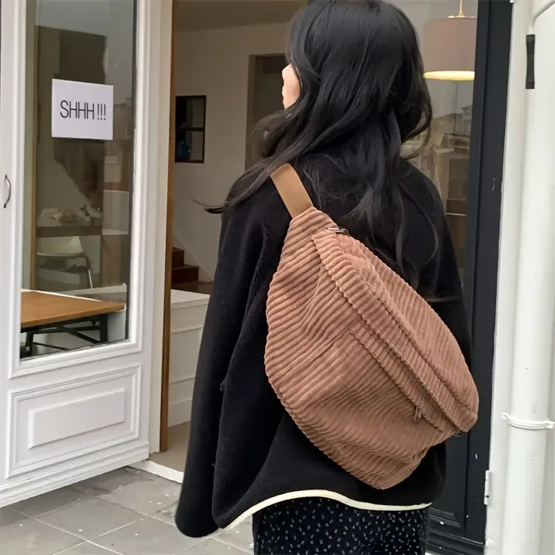 Chic Corduroy Crossbody Bag for Women - Spacious & Versatile, Perfect for Travel, Daily Use & Office - Durable Zip Closure, Polyester Lined
