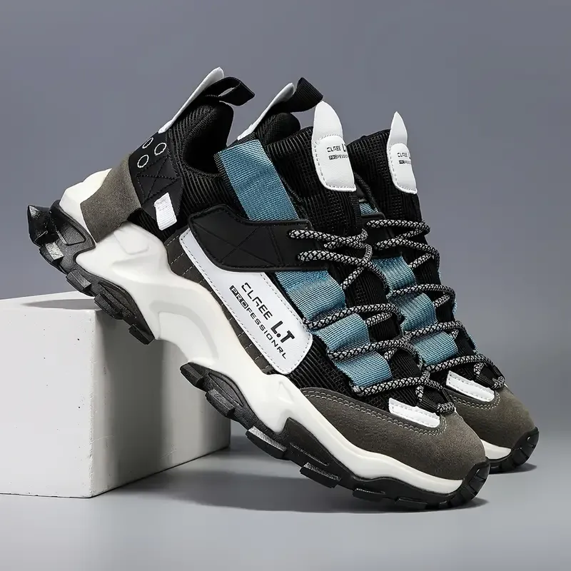 Men's All-Season Running Sneakers - Trendy, Breathable & Comfortable with Geometric/Letter Print Design, Lace-Up Closure for Outdoor, Casual Wear