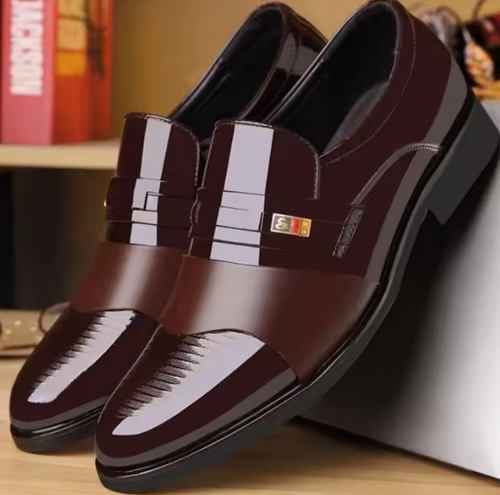 Men's Faux Patent Leather Upper Slip On Business Shoes, Comfy Non Slip Rubber Sole Durable Walking Shoes, Men's Office Footwear