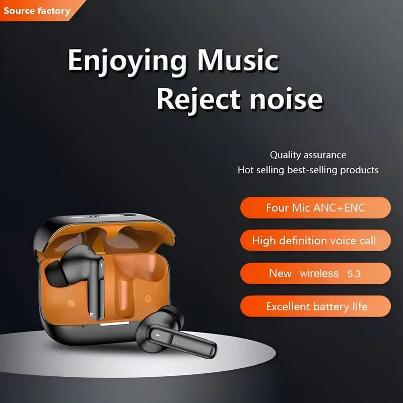 🔥🔥Hot Sale🔥🔥70% off 🔥Long Battery Life TWS Active Noise Cancellation Wireless Sports Earbuds - Touch Control, Type-C Charging Case - Sleek Black & Orange Design for Android.Apple Compatibility