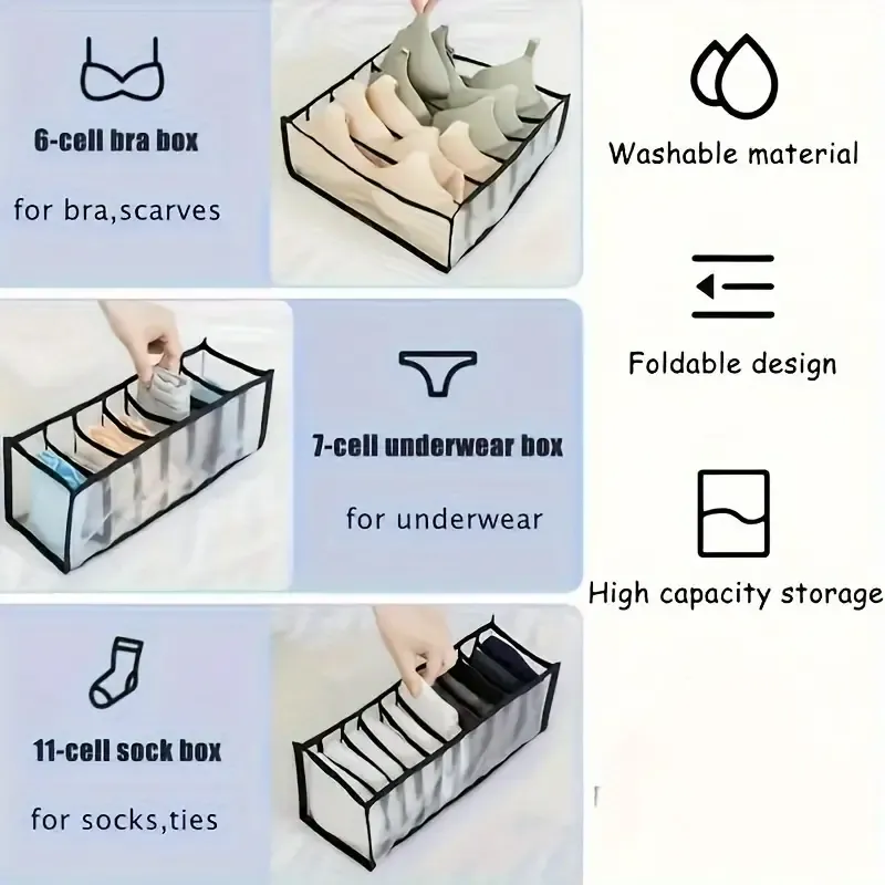 Piece Foldable Non-Woven Fabric Storage Boxes With  Compartments For Lingerie, Socks, Drawer, And Closet Organization