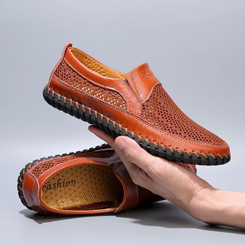 Summer sandals for men: breathable mesh shoes with comfortable soft soles, slip-on leather shoes