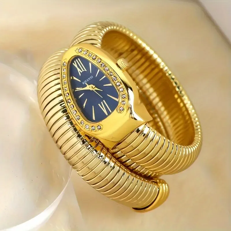 Elegant Women's Alloy Band Quartz Watch, Unique Serpentine Design, Zinc Alloy Case, Mechanical Self-Winding Movement, Fashionable Pointer Display Wristwatch