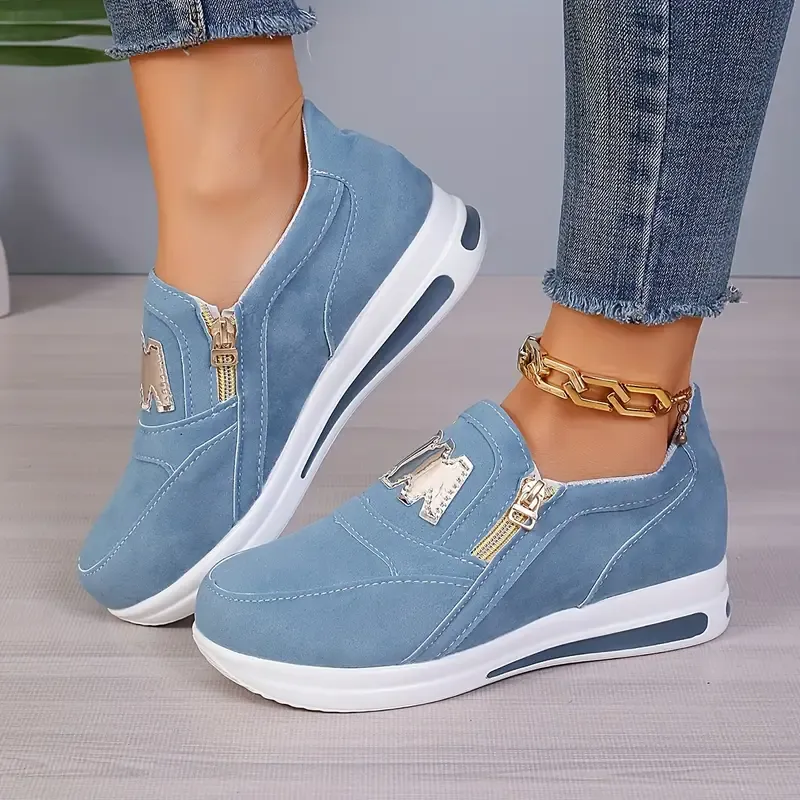Women's Trendy Chunky Slip On Sneakers, Versatile Comfortable Non-slip Sports Shoes, Lightweight Low Top Walking Shoes