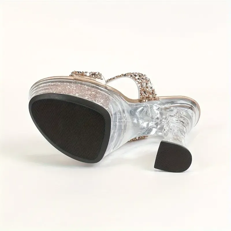 Women's Sparkly Rhinestone Decor Sandals, High Heel Platform Transparent PVC Mules, Nightclub Stiletto Party Dance Shoes