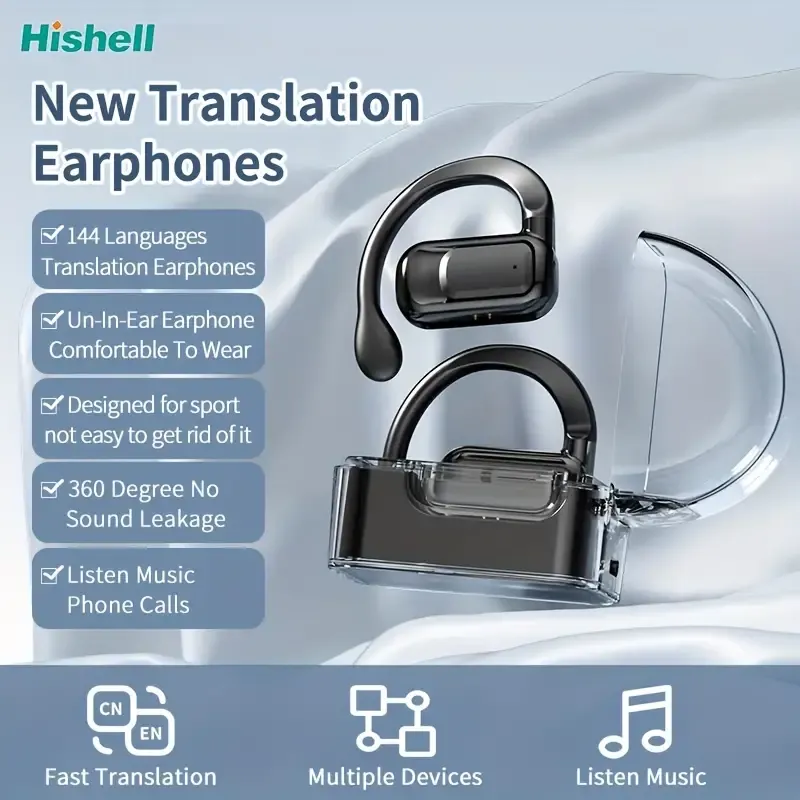 Language Translator earphones Real Time, 2-Way Translation Earbuds In 144 Languages, Portable Translation Headset With APP For Music And Calling, For IOS & Android
