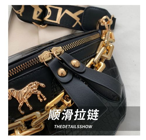Crocodile Pattern Chest Bag, PU Leather Crossbody Bag, Chain Decor Waist Bag With Wide Strap