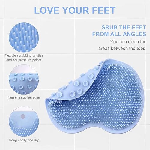 Shower Foot & Back Scrubber, Wall-Mounted Scrubber with Suction Cups, Silicone Bath Massage Cushion Brush, Massager Mat, Gentle Exfoliating and for All Kinds of Skin Green