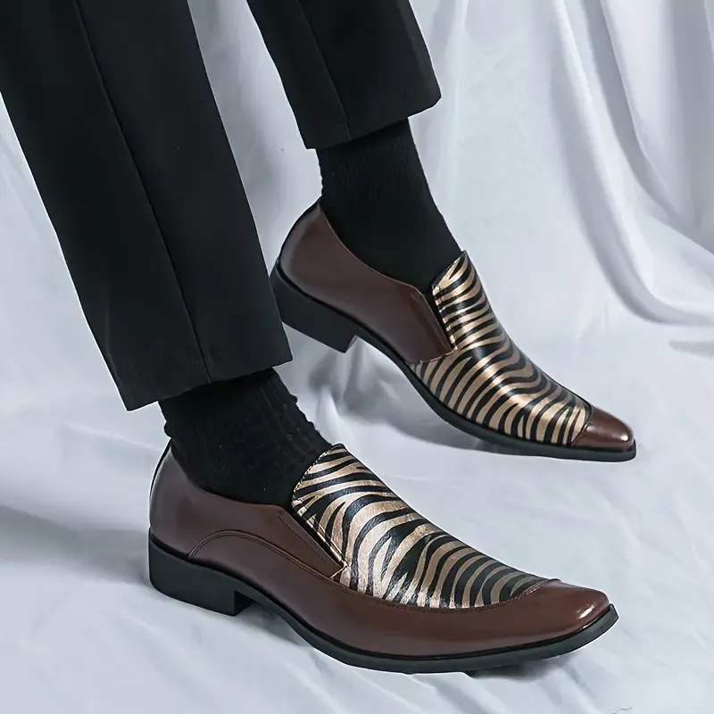 Men's Low-Top Loafer Dress Shoes with Zebra Print