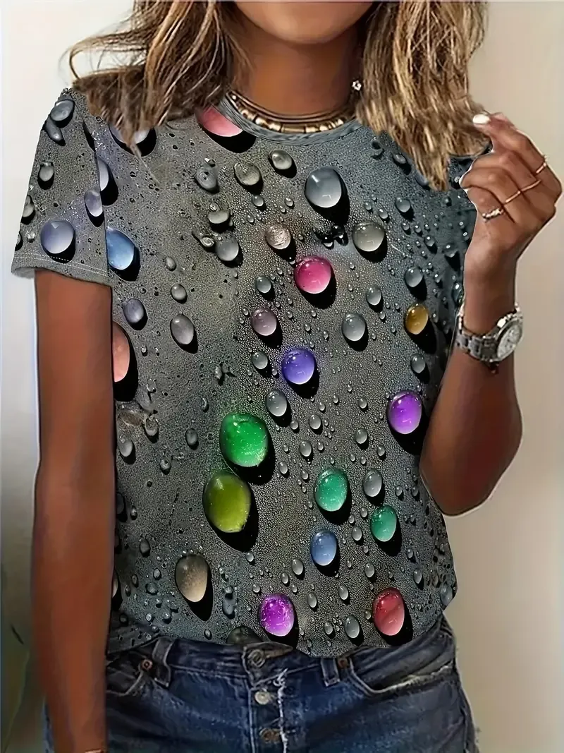 Water Drop Print Crew Neck T-Shirt