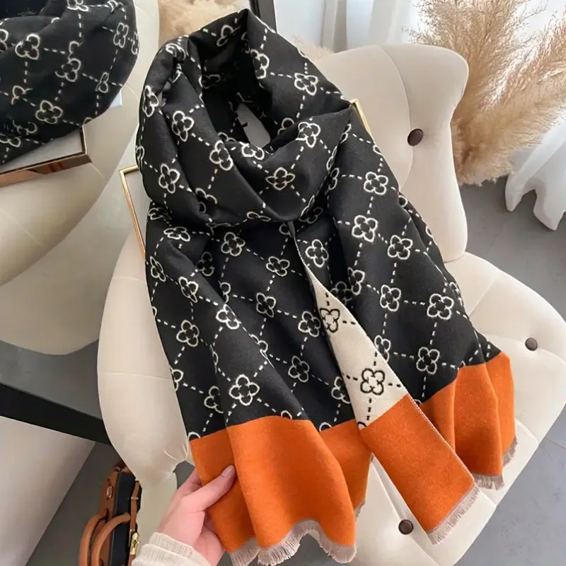 🔥🔥Hot Sale Promotion -Double-Sided Jacquard Polyester Scarf for Women - Basic Style, 100% Polyester, Tie-Dye Pattern, Inelastic, Casual Weekend Wear, Warm, Decorative, Windproof Shawl for Office Use
