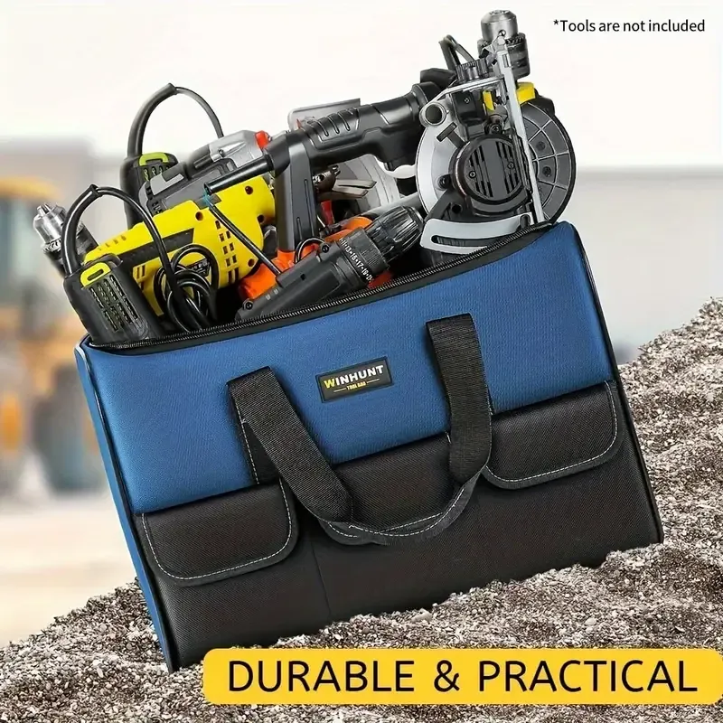 Heavy Duty Tool Bag With Wide Mouth For Tool Storage, Carrier And Organizer, Tool Bag For Men, Wide Mouth Tool Bag With Inside Pockets