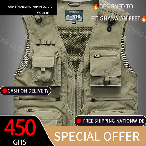 Men'S Casual Nylon Vest, Unisex Outdoor Fishing Photography Vest, V-Neck, Solid Color, Regular Length, Sleeveless, No Belt, Spring Season, Multiple Pockets, Zippered Front, Regular Fit, Woven Fabric