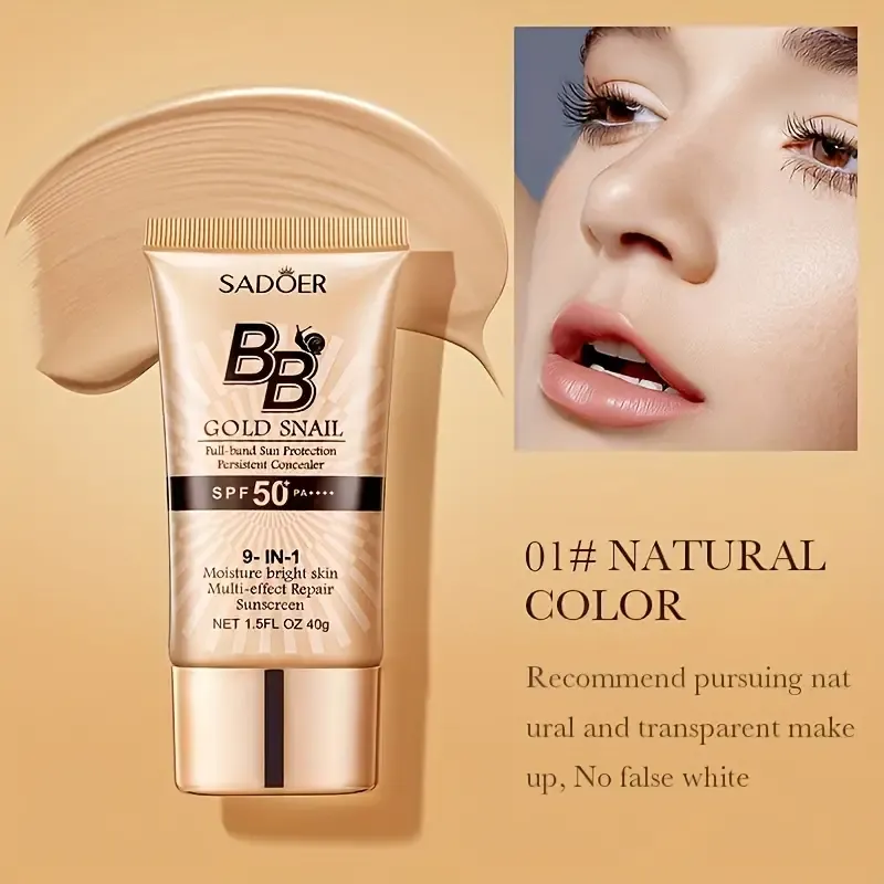 Golden Snail BB Cream with SPF 50 PA+++ - Natural Tone Concealer, Moisturizing Foundation, Full-Build Sun Protection, Lightweight Texture for All Skin Types, 1.5 Fl Oz