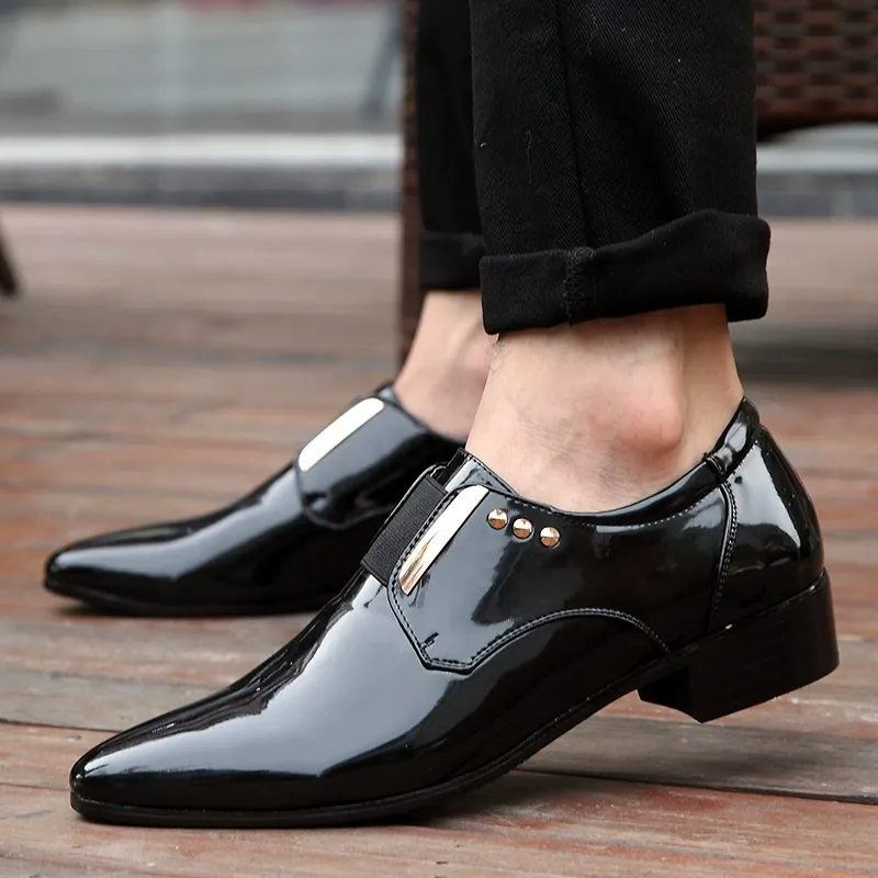 Pointed-toe low-top dress shoes, business formal large-size leather shoes