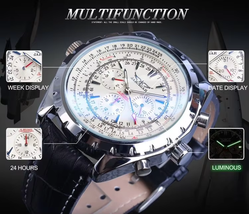 Men's Automatic Stainless Steel Strap Watch Skeleton Dial Blue Fashion Men's Mechanical Watch