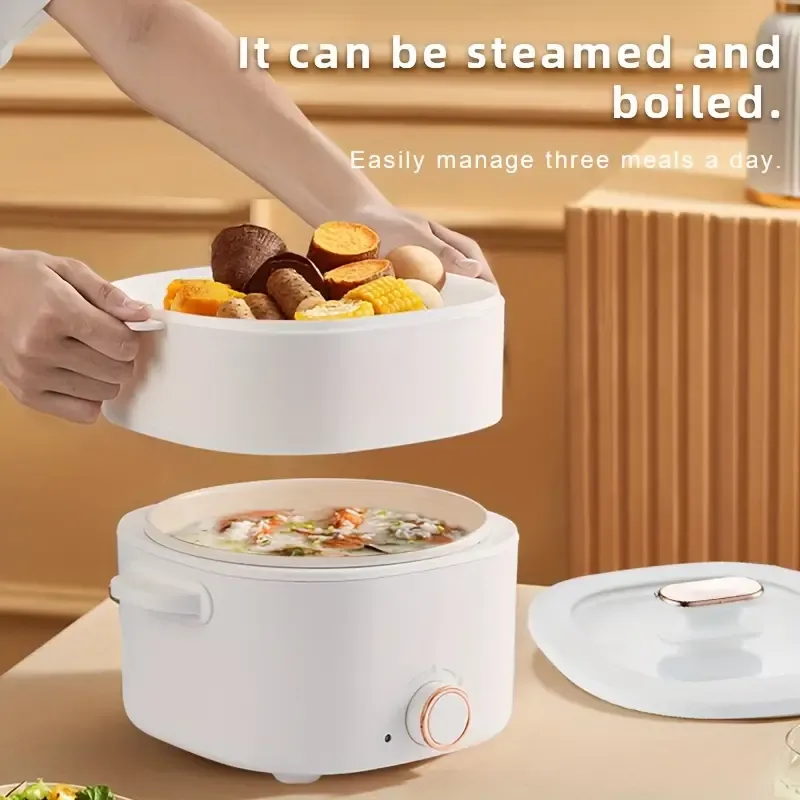 Gmbin Multifunctional Electric Cooker with Steamer - 220V-240V British Specification Plug - Power Supply Operated, Versatile Cooking Pot with ABS Material for Boiling, Steaming, and Frying