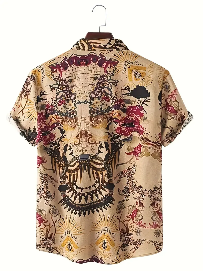 Vintage Floral Print Short Sleeve Lapel Shirt