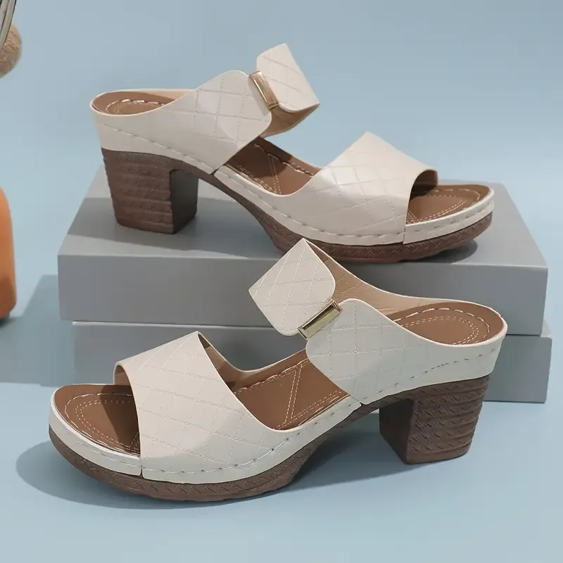 Chunky Heel Slides - Stylish Dual Straps