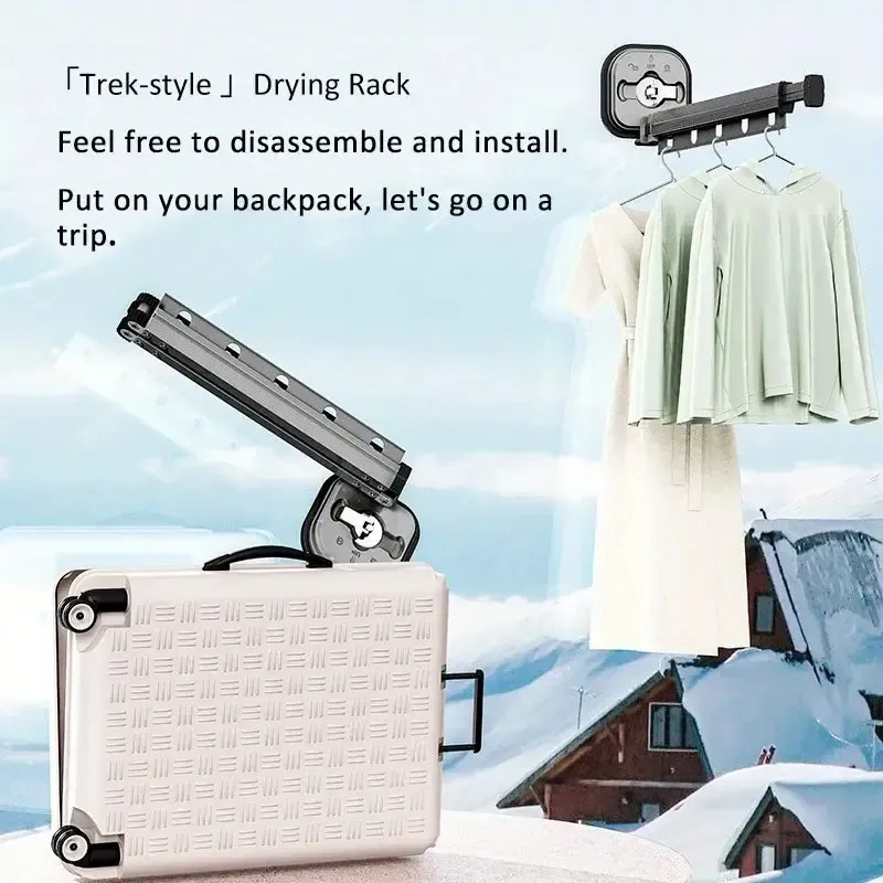 Wall-Mounted Space-Saving Drying Rack, Telescopic Foldable Clothes Hanger with Windproof Slots, Indoor Extendable Aluminum Laundry RackV