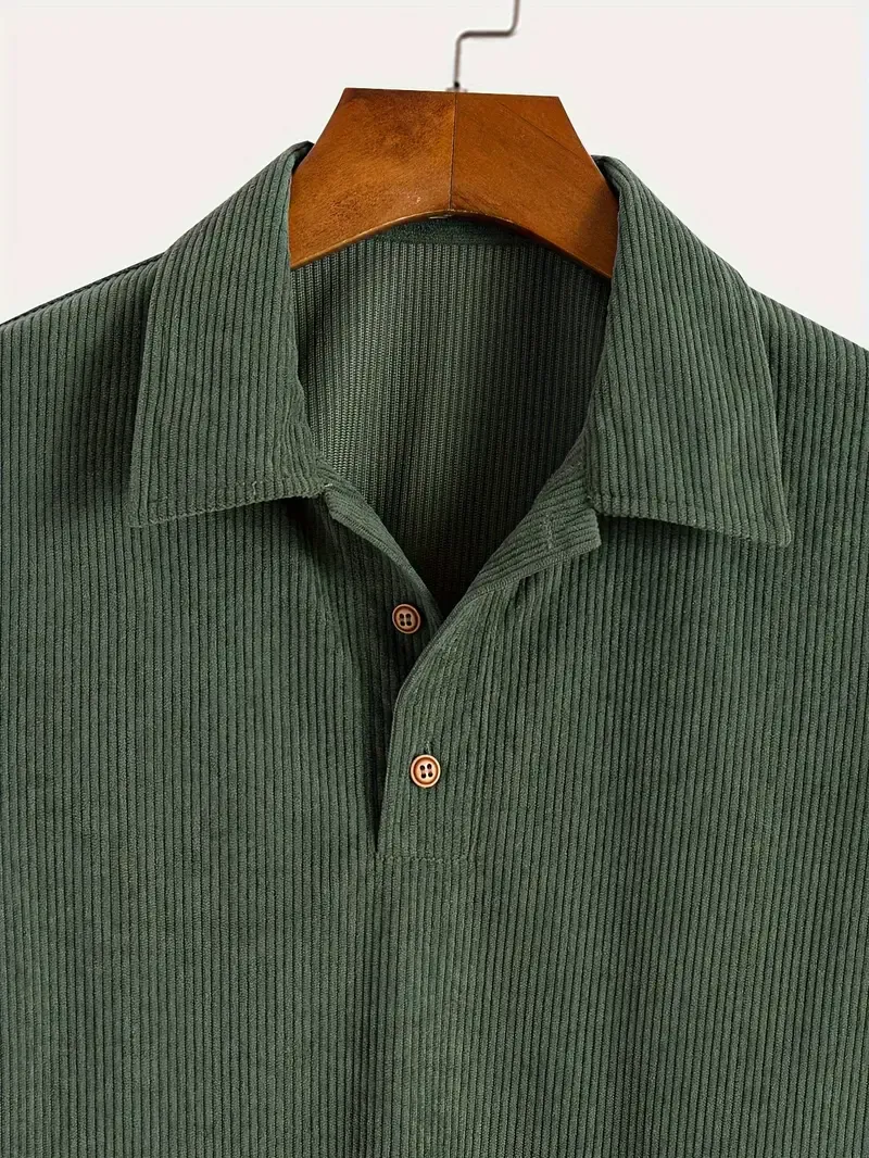 Men's Solid Stripe Pattern Knit Short Sleeve And Lapel Collar Henley Shirt, Casual And Chic For Summer Golf And Outdoors Wear