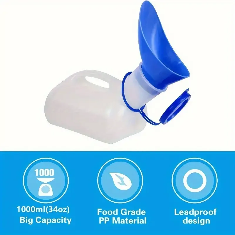 Leak-Proof Portable Urinal - 33.81oz, Lightweight with Lid & Funnel, Food-Grade Materials, Large Capacity for Seniors, Patients, Camping & Travel