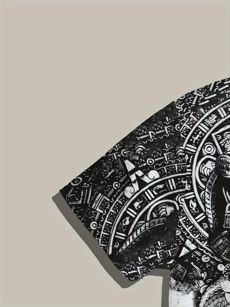 Men's Casual Geometric Print T-Shirt - Soft, Breathable Polyester, Regular Fit, Crew Neck - Perfect for Casual Attire