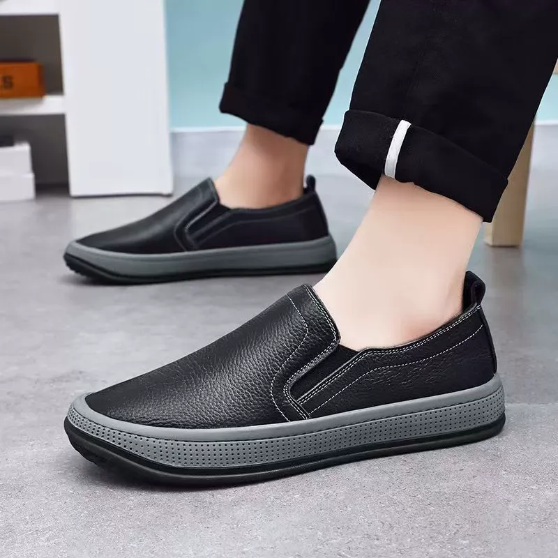 Spring casual leather slip-on shoes for men with soft sole and soft surface